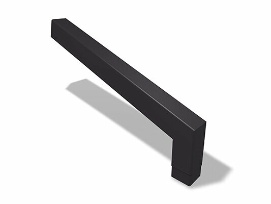 PREFA Quadratrohrbogen 72° (lang), erhältlich in den Größen 80 und 100 mm, mit Abmessungen von 1.000 x 196 mm (sichtbar).