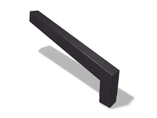 PREFA Quadratrohrbogen 72° (lang), erhältlich in den Größen 80 und 100 mm, mit Abmessungen von 1.000 x 196 mm (sichtbar).