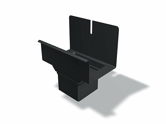 PREFA Quadratrohrkessel, erhältlich in den Größen 80/250, 80/333, 100/333 und 100/400 mm, dient zur effektiven Sammlung und Ableitung von Regenwasser in Dachentwässerungssystemen.